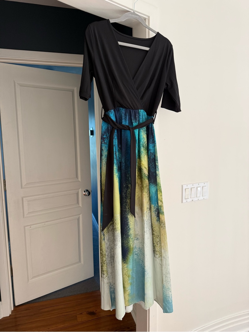 Black & Teal Ombre Wrap Maxi Dress